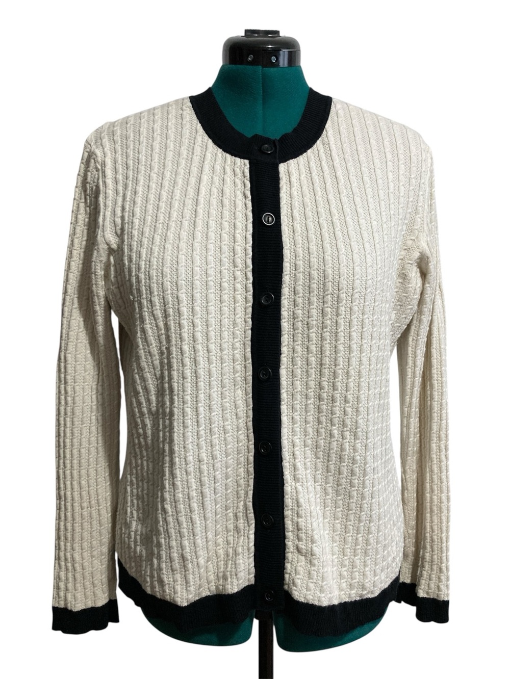 Croft & Barrow Cotton Blend Contrast Trim Cable Knit Cardigan